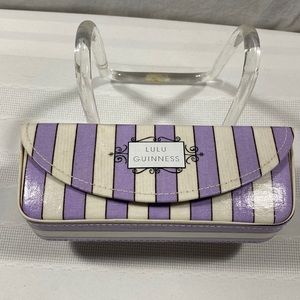 Lulu Guiness lavender, white and black striped eyeglass case